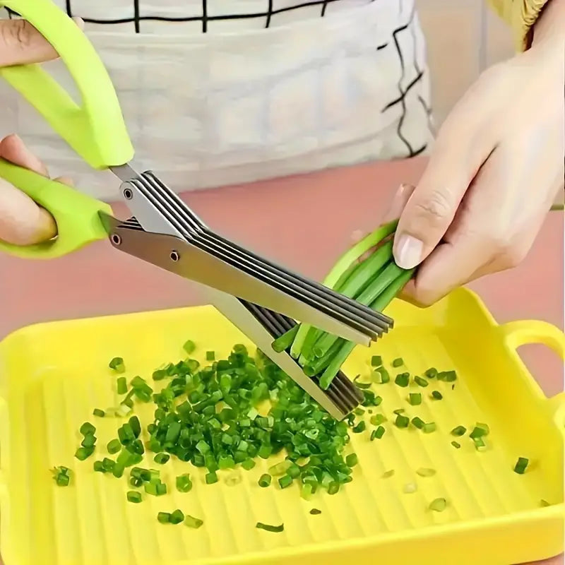 Stainless Steel Multifunctional Knives Kitchen Scissors Chive Cutter Herb Spice Kitchen Slicer Shredded Scallion Cut, 5-blade Kitchen Scallion Cutter Slicer Shredded Scallion Chive Cutter For Restaurant - Gadget Savor