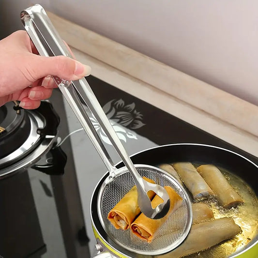 Frying Tong Stainless Steel Kitchen Tongs and Strainer Set - Ideal for Frying and Cooking Tasks - Gadget Savor