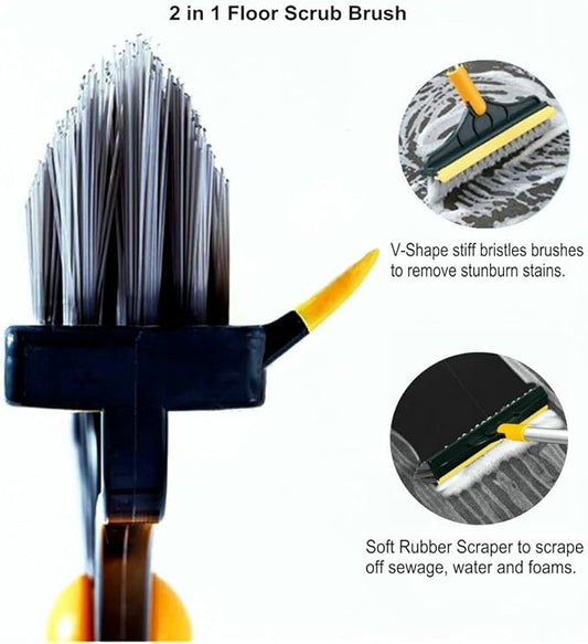 2 in 1 Cleaning Multifunction Scrub Brush With Long Handle Floor Brush with Removable Head - Durable Plastic - Gadget Savor