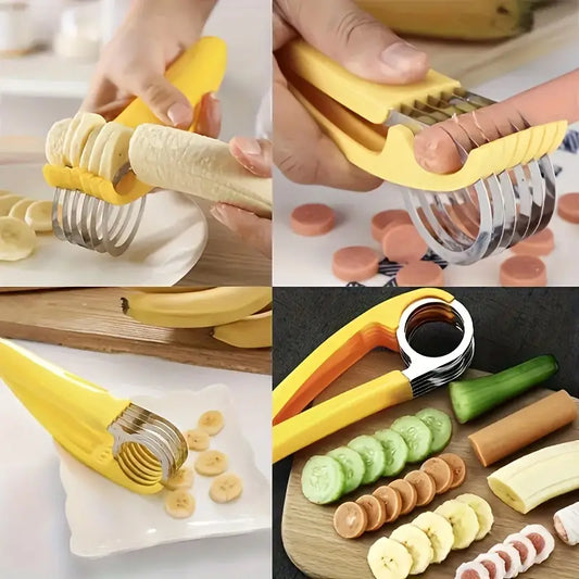 Multi-Layer Stainless Steel Fruit and Vegetable Slicer: Manual Banana and Cucumber Cutter Kitchen Tool, Non-Electric Food Preparation Gadget, Durable Kitchen Assistant - Gadget Savor